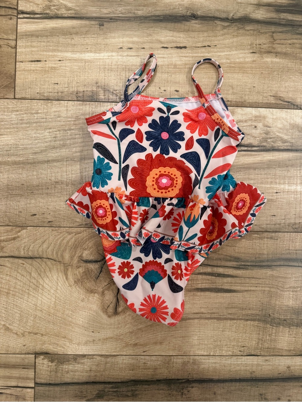 Girls Floral Ruffle One-Piece Swimsuit - Pink & Red